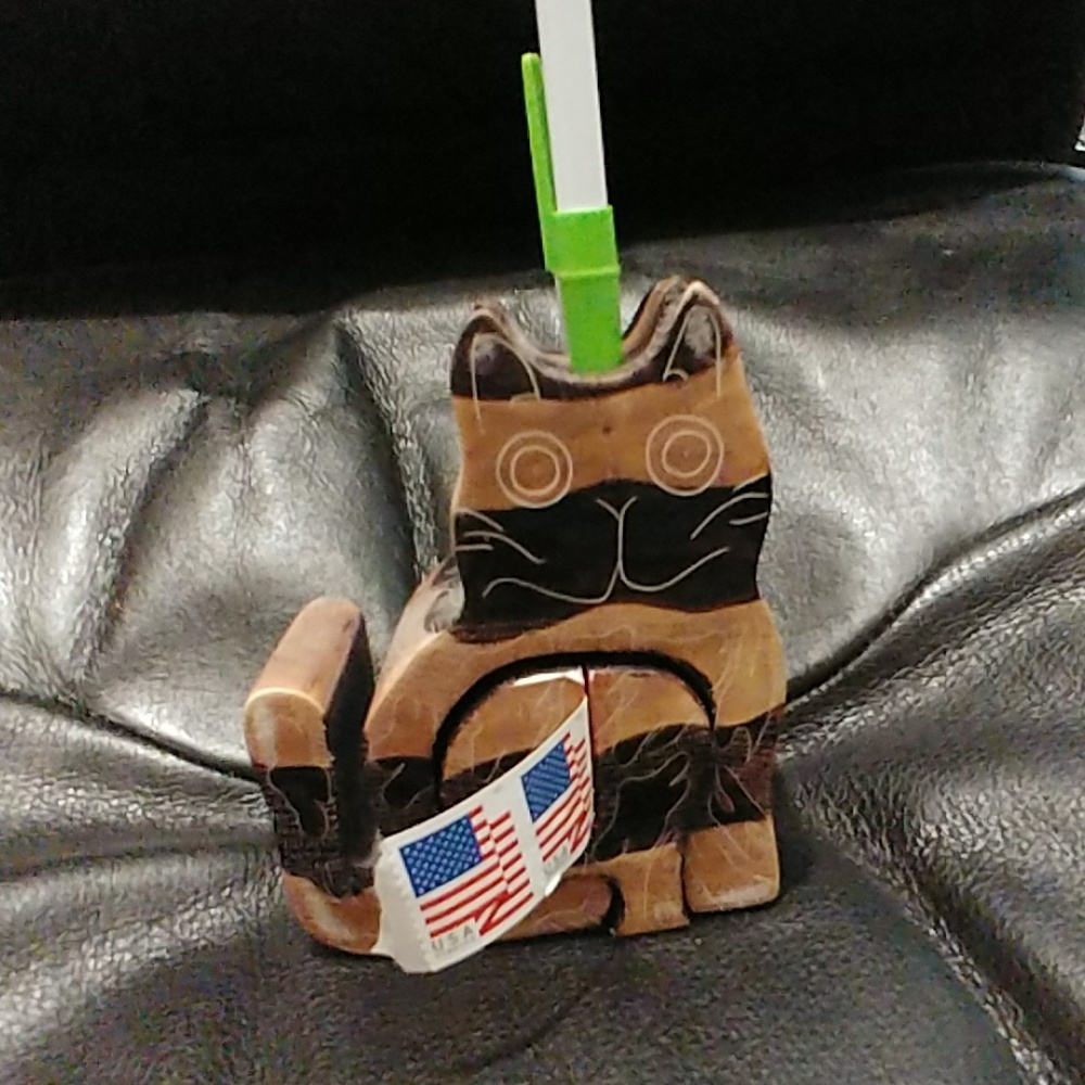 Vintage Soapstone cat puzzle box, stamp holder